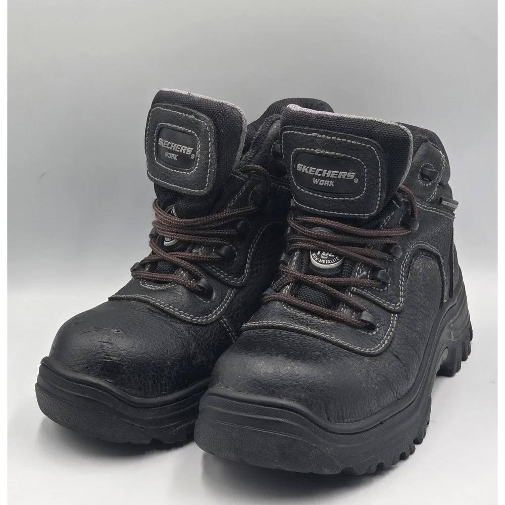 Skechers Work Womens 6.5 Black Leather Safety Boots ASTM EH PR Slip Resistant